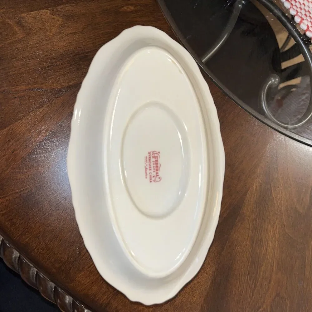 Antique Federal Syracuse China Victoria Gravy Boat Attached Tray Made‎ In USA